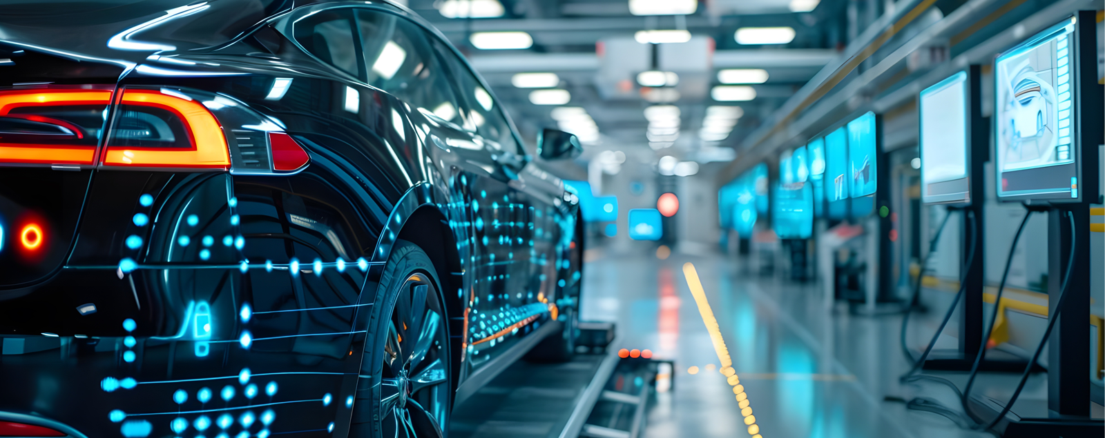 Car in a futuristic workshop ADAS