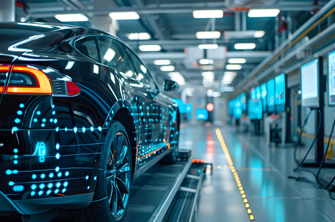 Car in a futuristic workshop ADAS