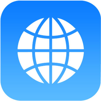 Blue white icon showing a globe