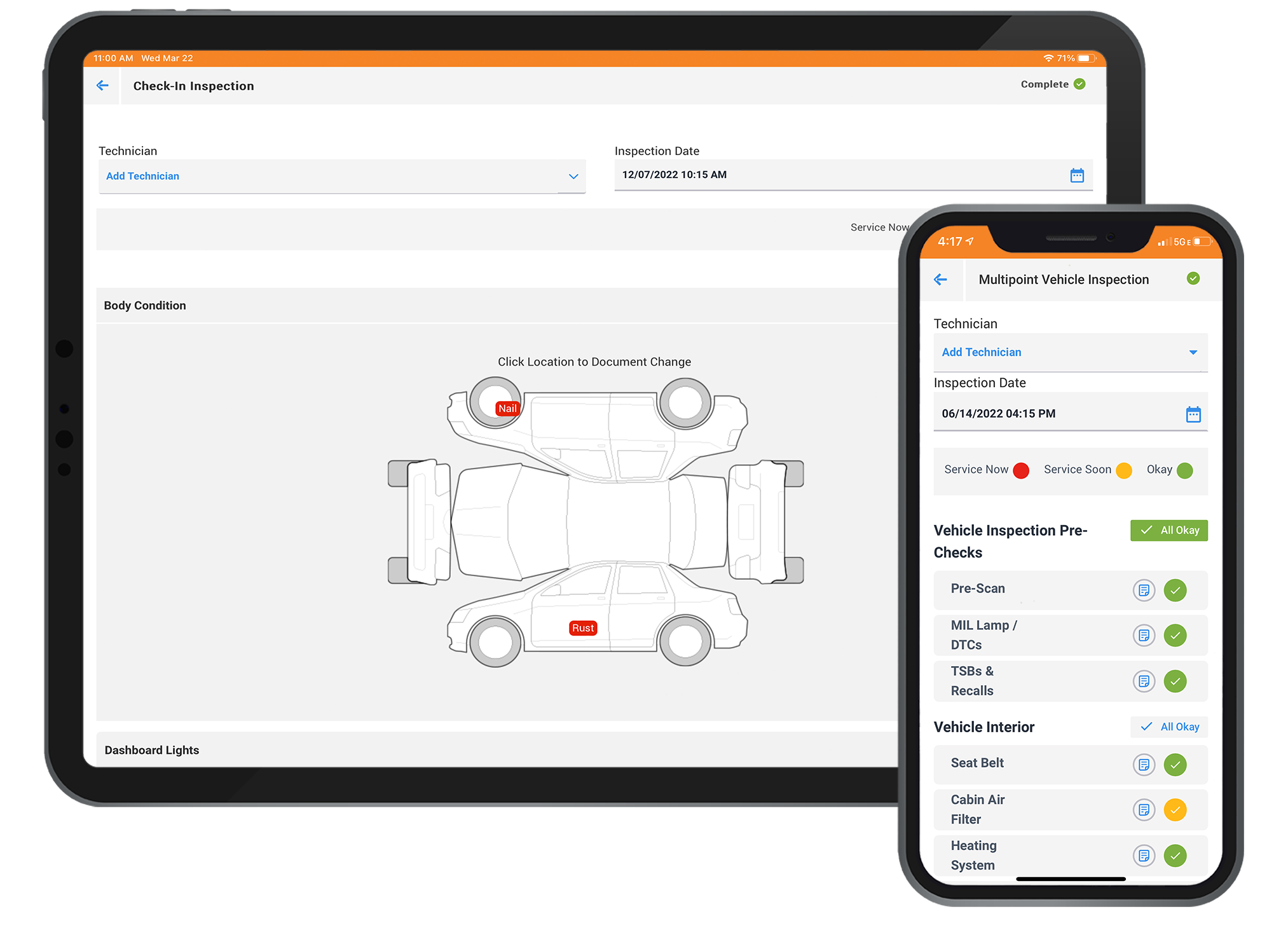 ALLDATA Inspections on phone and tablet