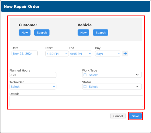 new repair order popout