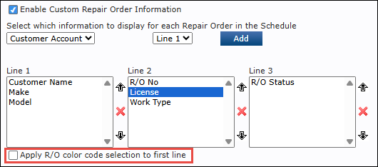 apply r/o color code selection to first line