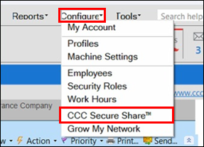 secure share menu option