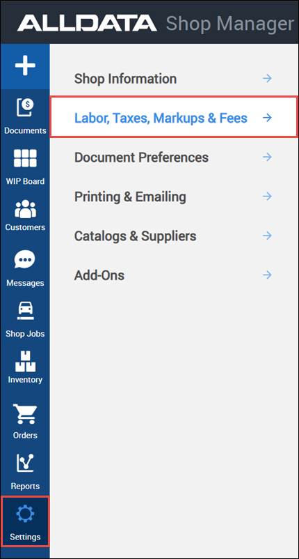 labor taxes markups and fees menu