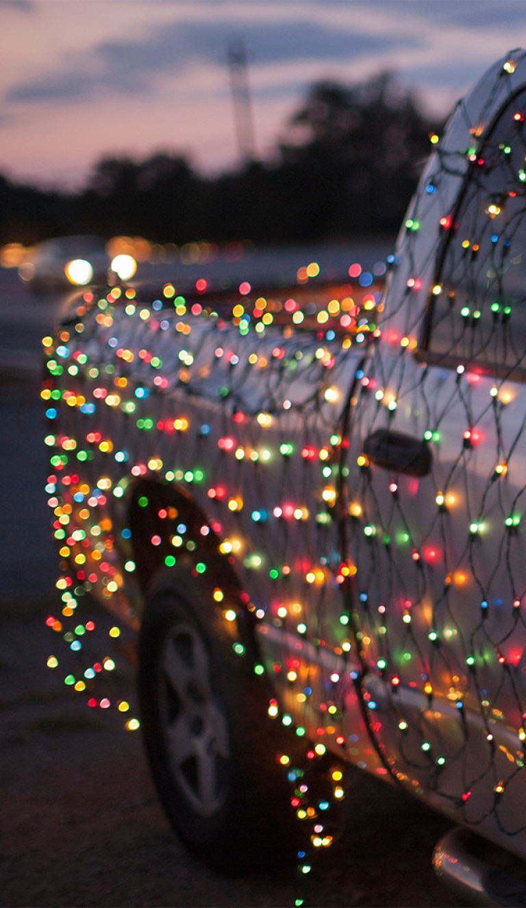 truck with holiday lights